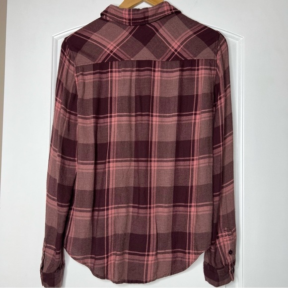 Paige cranberry/pink plaid button down top size small - Picture 3 of 6